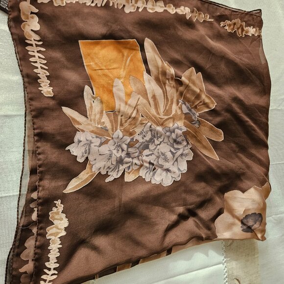 Vintage Silk Brown Floral Scarf - Picture 5 of 7